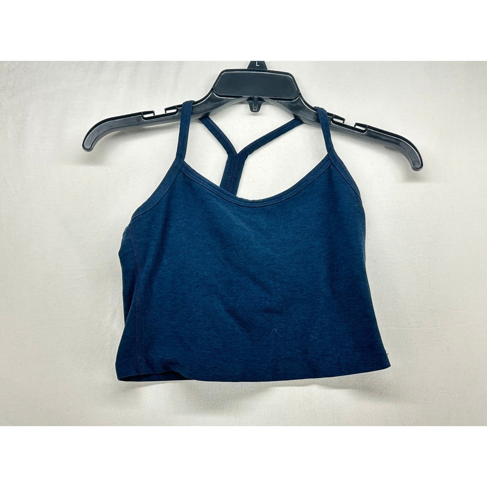 Beyond Yoga Spacedye Slim Racerback Cropped Tank Navy Blue Small Built-in Bra